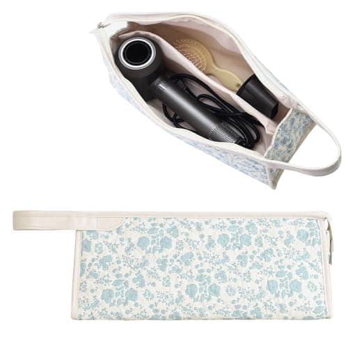 YATFRIK Large Quilted Travel Case, Floral Carrying Storage Bag Hair Dryer and Attachments, Portable Hair Tool Bag with Handle