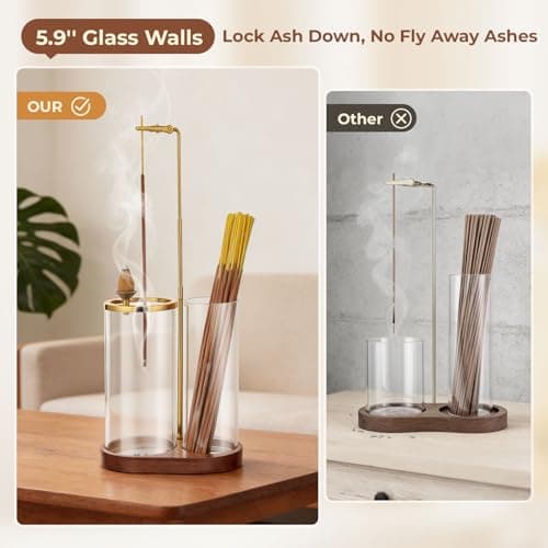 3 in 1 Incense Holder for Sticks Upside Down Anti-Ash Incense Burner with Glass Ash Catcher Backflow Cone Incense Diffuser with Adjustable Threaded Mounting for Mediation Yoga Spa Gifts Home Decor - Thumbnail 4