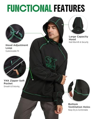 SKPRO Fleece Lined Work Hoodie for Men, Heavyweight Sweatshirt Black M - Thumbnail 6