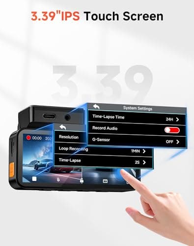 VIRROW Dash Cam Front and Rear: 4K+2.5K Dash Camera for Cars with Touch Screen 3.39" - Dashcam with WiFi APP Control 64GB Parking Mode Night Vision Loop Recording Emergency Lock (X5) - Thumbnail 4