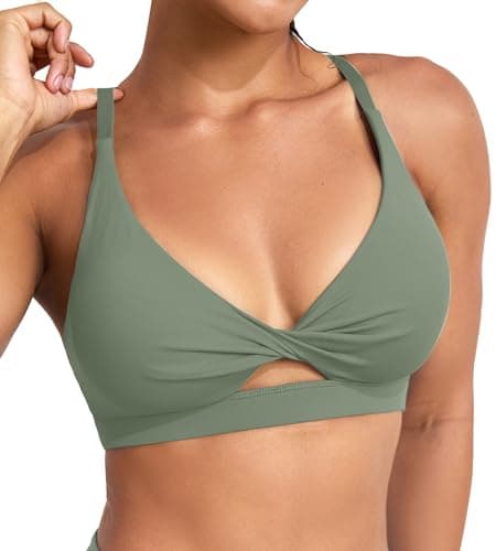 ULTREAGLE Padded Sports Bras for Women - Strappy Sports Bra Workout Tops for Women Twist Front Gym Tops Olive Green - Image 1