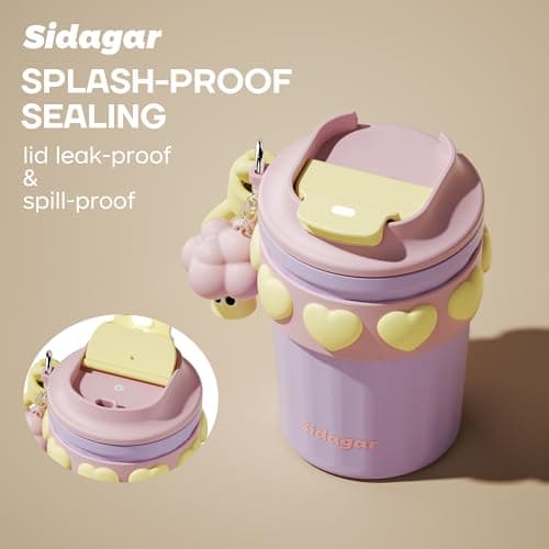 SDGA+ 12 oz Travel Coffee Mug Spill Proof Leak Proof, Stainless Steel Thermal Coffee Cup with Lid, Resuable Cup for Hot and Cold, Portable Tumbler for Women, Lavender Honey - Thumbnail 3