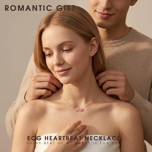 Helirose Jewelry, Birthday Gifts for Women, Unique Gifts for Women, Thoughtful Presents for Mothers, Gifts for Sisters, Heartbeat Necklace with Birthstone (3 Colors ), Perfect for Birthdays, Anniversary, Mother's Day, Friendship Necklace, Meaningful Jewelry (Pink) - Thumbnail 2