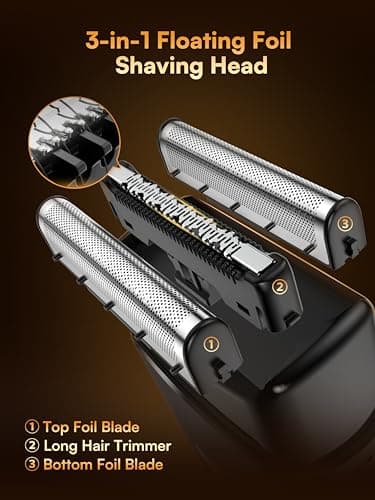 Electric Foil Shavers for Men: Mini Electric Razor with 3 Floating Blades, IPX7 Waterproof & USB-C Fast Charge Cordless Foil Shaver for Men with Travel Lock, Grooming Gift for Home & Travel - Thumbnail 3