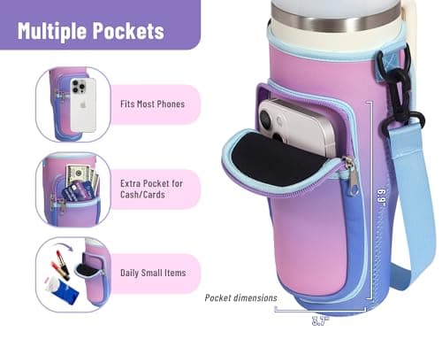 DLOCCOLD Water Bottle Carrier Bag with Phone Pocket for 40 oz Tumbler, Water Bottle Holder with Adjustable Shoulder & Handheld Strap, Carrier Sling Bag for Water Bottle Walking Camping Travelling - Thumbnail 3