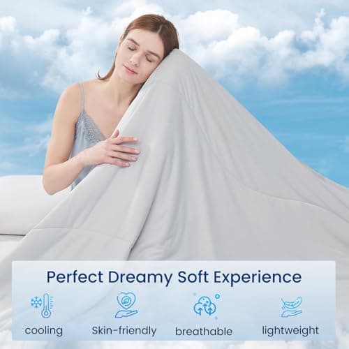 Topcee Cooling Comforter 60"x90"-Cooling Blanket Everlasting Cold Touch for Hot Sleepers-Q-max 0.35 Double-Sided Lightweight Design Summer Ice Blanket for Night Sweats-Grey Twin - Thumbnail 3