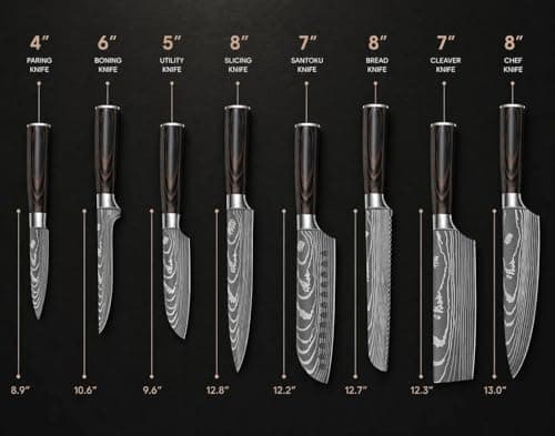 DRAGON ROIT Japanese Knives Set Damascus Pattern Chef Knife Set for Kitchen with Roll Bag, Sharp Stainless Kitchen Knife Set Brown Handle - Thumbnail 6