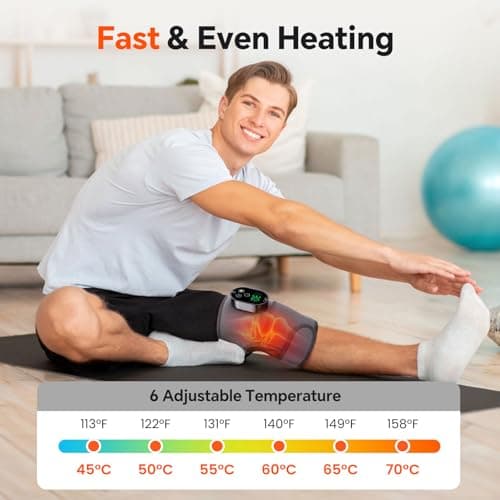Cordless Knee Massager with Heat, Heating Pad for Knee Shoulder Elbow, Heated Knee Brace for Arthritis, Knee Heating Pad Wrap with 6 Heating Levels, 3 Massage Modes&Timer (Gray) - Thumbnail 2