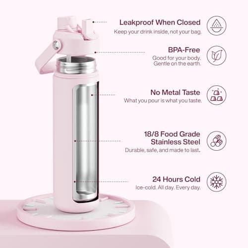 ENCOOL Insulated Water Bottle with Straw Stainless Steel Water Bottle, Leak-Proof, BPA-Free, Double Wall Vacuum Keeps Cold for 24 Hours for Sports, Travel, School (26 oz, Cotton Candy) - Thumbnail 2