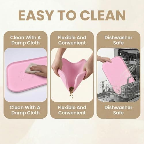 BLESWIN Waterproof Silicone Pet Feeding Mat Pink with Raised Edge,24" x 16"Non-Skid Spill Proof Dog Bowl Mats, Easy Clean Cat Bowls Placemat for Cats and Dogs - Thumbnail 5