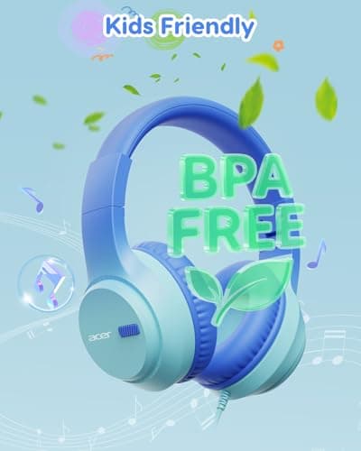 Acer Kids Headphones, 74/85/94dB Volume Limiter, Foldable Wired Over Ear Headphones for Travel, 3.5mm Jack, Toddler Headphones for School, iPad, Chromebook, Tablet, Blue - Thumbnail 3