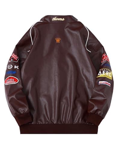 Aelfric Eden Faux Leather Jacket Oversized Racing Motorcycle Jackets Moto Coats Unisex Trendy Streetwear Jacket - Thumbnail 2