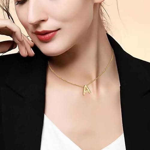 BOLAGTIER Bubble Letter Necklace Gold Plated Balloon Initial Chunky Bubble Alphabet Pendant Necklace Trendy Jewelry Gift for Women (W, Gold) - Thumbnail 2