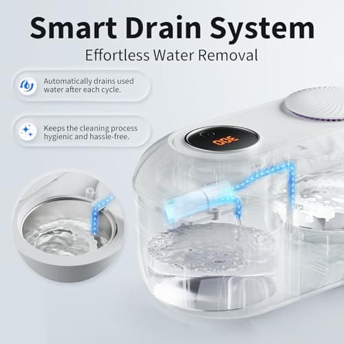 Ultrasonic Denture Cleaner with Automatic Clean, Drain & Dry, 45kHz Retainer and Night Guard Cleaning Machine with Built-in Drainage Chamber, Low-Noise Design for Aligners, Braces & Dental Appliances - Thumbnail 2