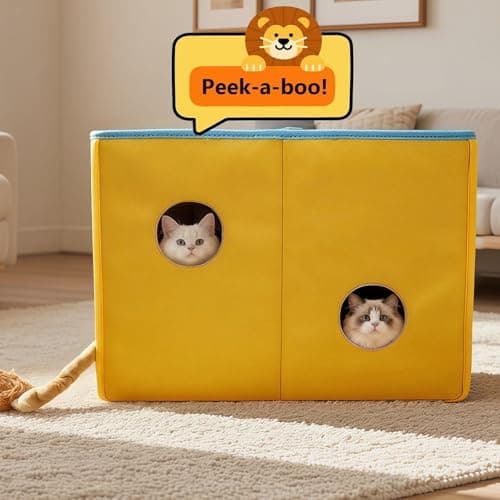 CWV Interactive Cat Toys for Indoor Cats, Kitten Toys with Scratch Pad， Cat Hideaway with Peekaboo Holes, Lion Cat House Cave with Soft Pillow - Thumbnail 4