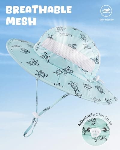 Sun Hat for Baby Boys Girls Toddler and Kids UPF 50+ with Bucket Wide Brim Summer (US, Age, 0 Months, 6 Months, Light Gray + Mint Green) - Thumbnail 4