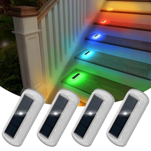T-SUN Solar Deck Lights Outdoor Waterproof, Deck Lights Solar Powered, Driveway Marker Light for Fence Front Door, Step, Stair, Garden, Sidewalk, Pathway, Dock Porch, Backyard (Multicolor, 4 Packs) - Image 1
