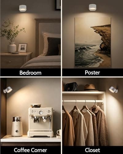 AMETHEUS LED Wall Mounted Lights, Rechargeable Wall Sconces Lamp, 3 Color Temps & Remote and Touch, 360°Rotation Dimmable Cordless Wall Light for Study Bedroom Reading Bedside(White, 1 Pack) - Thumbnail 5