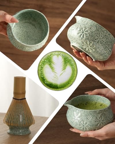 Matcha Whisk Set-7-Piece Ceramic Matcha Kit for Matcha Lovers,Includes 18 oz Matcha Bowl,Bamboo Matcha Whisk & Holder,Bamboo Scoop,Scoop Rest,Sifter,and Tea Towel(Blue) - Thumbnail 3