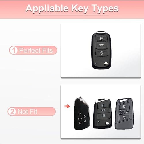 Pangpai Pink Key Fob Cover for VW Volkswagen,Soft TPU Key Case Protection with Bling Keychain Fit for Jetta Golf Polo MK6 Passat Tiguan Beetle - Thumbnail 2