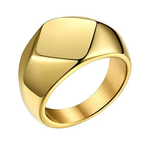 Bestyle 18K Gold Plated Band Ring Square Shape Gold Signet Ring Chunky Simple Plain Solid Stainless Steel Casual Ring Rerto Biker Statement Ring Stackable, Size 11 - Image 1