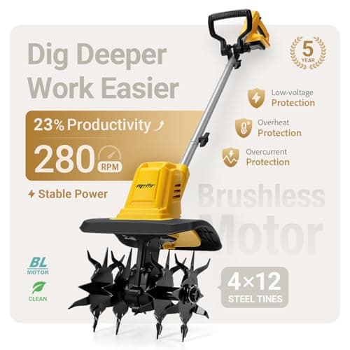 Cordless Brushless Garden Tiller Cultivator Compatible with DeWalt 20V Battery (Tool Only), 10’’ Wide 7’’ Deep Electric Soil Rototiller, 48-Tine Mini Rotary Areator for Garden Beds & Soil Preparation - Thumbnail 3