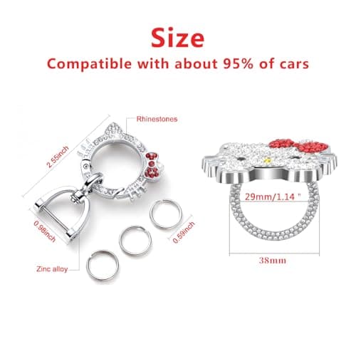 Pangpai 2 Pcs Bling Car Interior Accessories, Rhinestone Push to Start Button Cover with Keychain, Car Engine Start Stop Button Cover, Cute Car Decoration Sticker Decal for Women Girl - Thumbnail 2