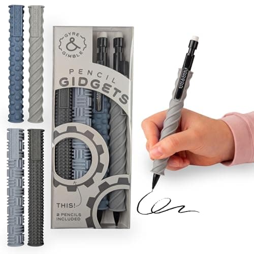 Gyre & Gimble Pencil Gidgets – Textured Silicone Pencil Sleeve for Quiet Fidgeting – Transform Your Mechanical Pencil into a Sensory ADHD Tool for Kids and Adults – 4 Sleeves & 2 Pencils - Gray - Image 1
