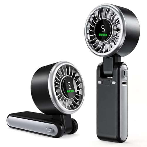 AWOAWO Portable Handheld Fan, 5 Speeds Wind, Battery Operated, Up to 13 Working Hours, Mini Personal Hand Fan Blow Cold Air for Travel, Beach, Vacation & Outdoor Activities (Black)