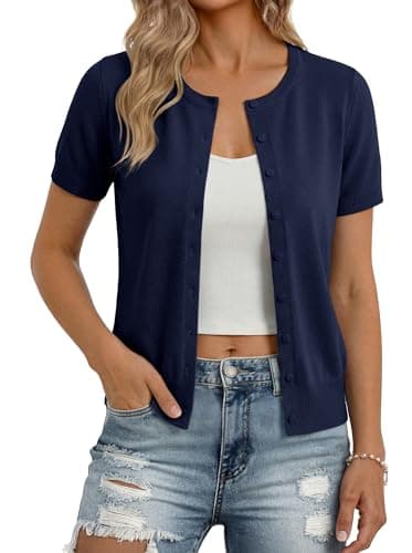GRACE KARIN Summer Shrugs for Women, Short Sleeve Cardigans for Women Trendy, Spring Tops for Women 2026 Navy 2XL - Image 1