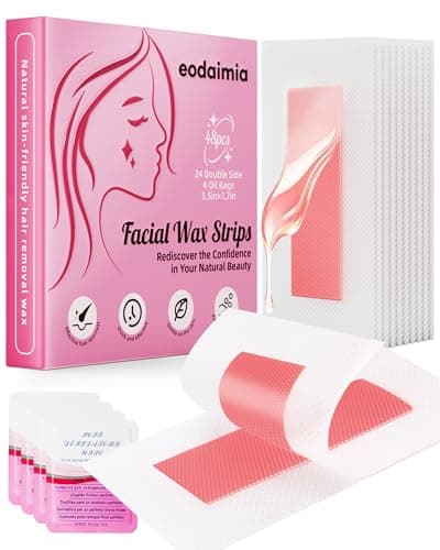 eodaimia 48pcs Wax Strips For Face, 48 Facial Wax Strips For Women, Waxing Kit For Women's Face, Eyebrow, Lip, Bikini, Chest, Body & 4 Calming Oil Wipes, Face Waxing Strips For All Skin Types - Image 1