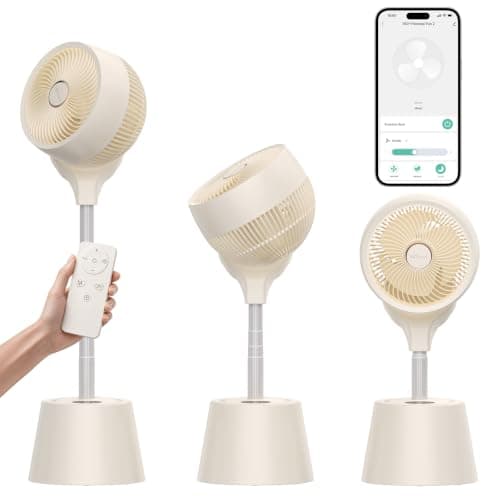 HZTzone Rechargeable Smart Pedestal Fan, 20dB Quiet 360° Oscillating Fan | DC Motor Wi-Fi App & Remote Control, 6 Speeds, 8-12Hrs Built-in Battery, Height Adjustable fan for Bedroom Patio Travel - Image 1