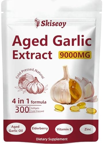 Aged Garlic Extract – 2 Years Odorless 4-in-1 Fermented Garlic Supplements with Elderberry, Vitamin E & Zinc for Heart & Immune Support, Potent Antioxidant Supplements, Vegetarian, 300 Softgels - Image 1