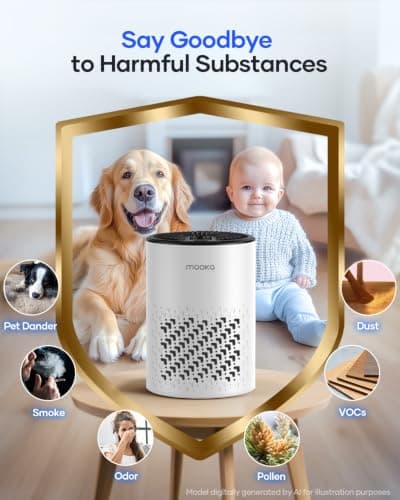 Air Purifiers for Bedroom Home, MOOKA HEPA Air Purifier for Home Pets with Fragrance Sponge for Smoke Dust Pollen Dander Odor, Small Air Cleaner with Sleep Mode Night Light Timer, KJ067L, White - Thumbnail 6