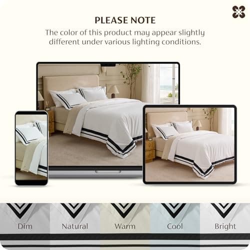 Bedsure 100% Cotton Duvet Cover Queen, Luxury Hotel Duvet Cover, White Comforter Cover with Black Frame, PureWoven Breathable & Lightweight Bedding Set for All Season, 3 Pieces, 90"x90" - Thumbnail 4