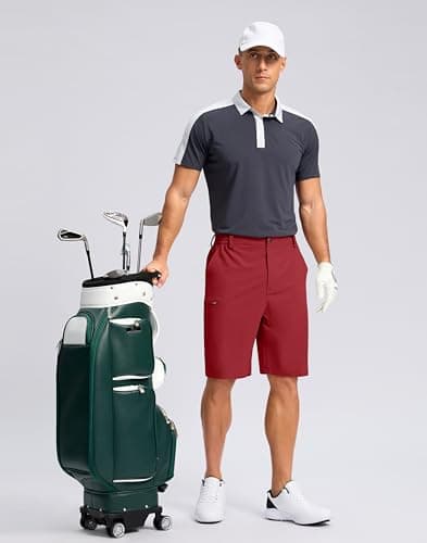 Men's Casual Shorts 7"/ 9" Lightweight 4 Pockets Stretch Quick-Dry Summer Shorts for Golf Work Hiking Trips (9", Red, XL) - Thumbnail 6