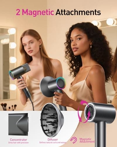 High-Speed Hair Dryer, 160,000 RPM Brushless Motor for Ultra-Fast Drying, 500M Ionic Negative for Frizz Reduce, Low Noise Thermo-Control Blow Dryer with Diffuser for Curly Hair Women and Men,Grey - Thumbnail 5