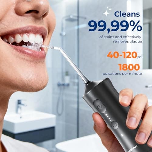 Operan 300ml Cordless Water Dental Flosser, Portable Water Flossers for Teeth, 4 Pulse Modes IPX7 Waterproof Oral Irrigator with 4 Tips, 21 Days Runtime for Travel, Home, Braces, Gum Care, Black+1Pack - Thumbnail 2