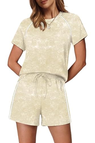 Sampeel Summer Outfits for Women 2026 2 Piece Lounge Sets Sweatsuits Two Piece Matching Athleisure Set Loungewear Women Track Suits Spring Travel Cruise Outfits Fashion Clothing Tie Dye Khaki S - Image 1