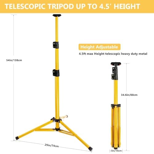 DAYATECH Adjustable Work Light Tripod Stand, Foldable Heavy Duty Steel Tripod, 35-55 Inch Height, Quick Release Mount, Yellow - Thumbnail 2