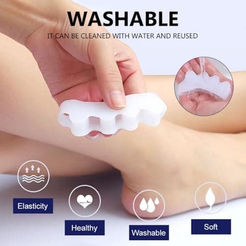 XINIFOOT Toe Separators for Women & Men - Bunion Corrector, Hammer Toe Straightener, Relieves Foot Pain (2 Pairs, White + Beige) - Thumbnail 6