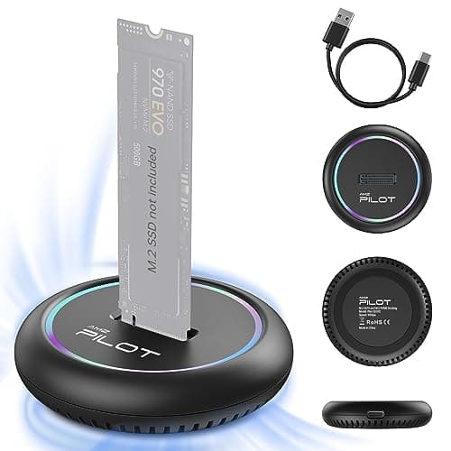 AMZPILOT M.2 NVMe & SATA to USB C Docking Station, M.2 SSD to USB A C Reader Adapter for Both M Key & B+M Key NVMe PCIE and SATA NGFF SSD Dock, Size for 22110 2280 2260 2242 2230 RGB Light Enclosure - Image 1