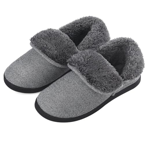 VANSARTO Men’s Knit Bootie Slippers Warm Fold-Over Ankle Collar Plush Fleece Lined Memory Foam House Shoes Cozy Winter Non-Slip Indoor Outdoor Slippers for Men, Light Gray, Size 8