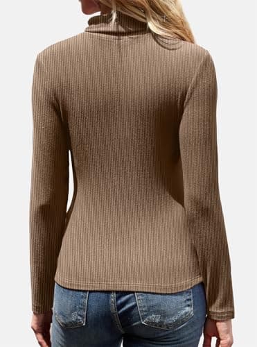 GKBK Womens Turtleneck Long Sleeve Tops Ribbed Basic Tshirts Thermal Underwear Warm Lightweight Fall Sweaters 2025 Fashion Outfits Winter Clothes Brown - Thumbnail 4