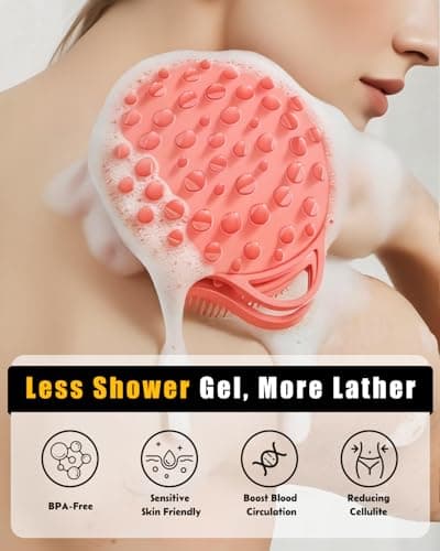 2 in 1 Silicone Body Scrubber, Anti Cellulite Massage Scrubber, Exfoliating Shower Brush for Men & Women, Removes Dead Skin, Reduces Cellulite, Improves Circulation, Fast Dry, Non Slip (1PC, Pink) - Thumbnail 3