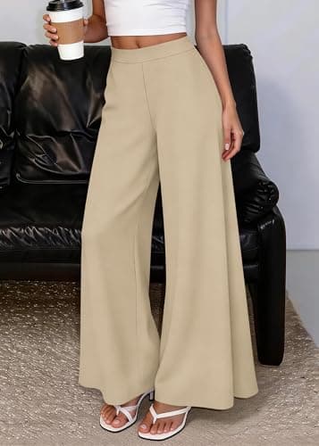 KIRUNDO Palazzo Pants for Women Dressy 2026 Spring Slacks Wide Leg High Waisted Business Casual Work Trousers with Pockets(Beige, Large) - Thumbnail 5