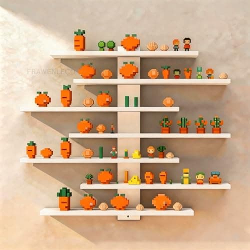 FRAWENLECO No Drill Floating Shelf for Wall, 7-Tier Wall Mounted Organizer, Damage-Free Display Shelf for Collectibles, Figures, Bathroom Kitchen Storage, White