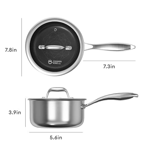 COOKER KING 2 Quart Stainless Steel Saucepan, Nonstick Sauce Pan, Ceramic Suce Pot with Tempered Glass Lid, Induction Pot Compatible with All Cooktops, Dishwasher & Oven Safe(PFAS/PFOA/PTFE Free) - Thumbnail 2