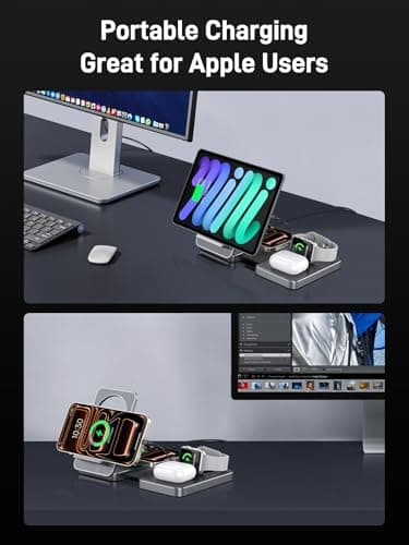 Wireless Charger 4 in 1 for Apple Charging Station for iPhone 17 Pro Max/16/15, AirPods Pro2, iPad Stand, Watch Charger for iWatch Series 10/9/8, Foldable Charging Station for Multiple Devices (Grey) - Thumbnail 6