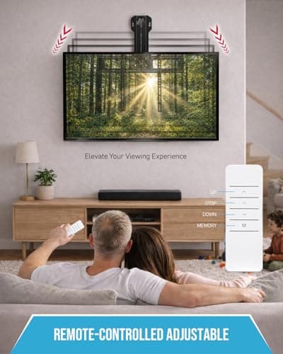 Motorized Fireplace TV Wall Mount for 32 to 75 inch Screen up to 88 lbs, Drop Down TV Mount Height-Adjustable, Black - Thumbnail 5